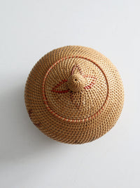 vintage rattan woven basket with lid