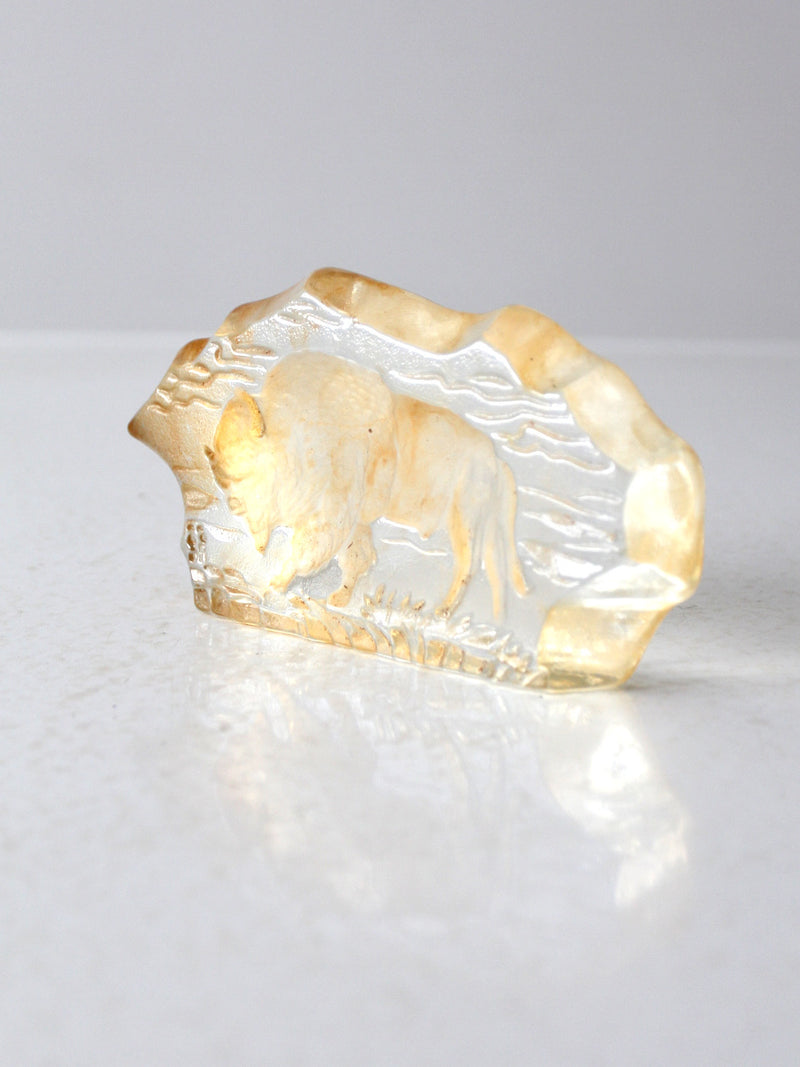 vintage resin paperweight with grazing bison