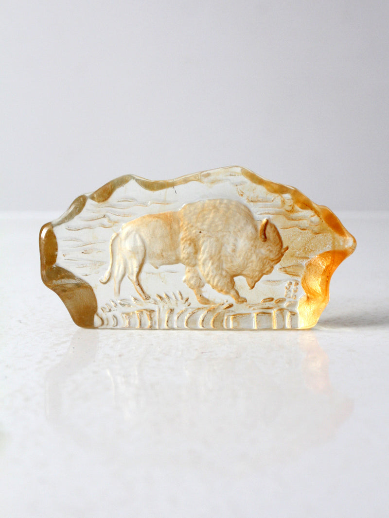 vintage resin paperweight with grazing bison