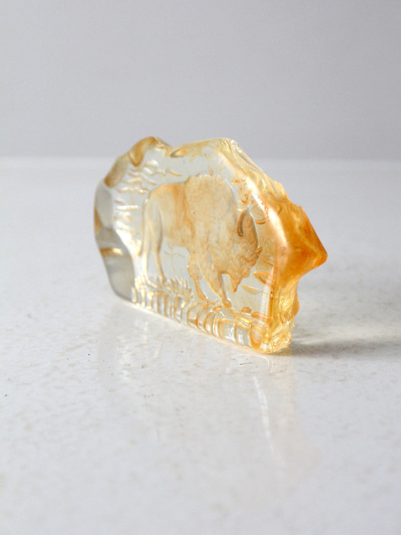 vintage resin paperweight with grazing bison