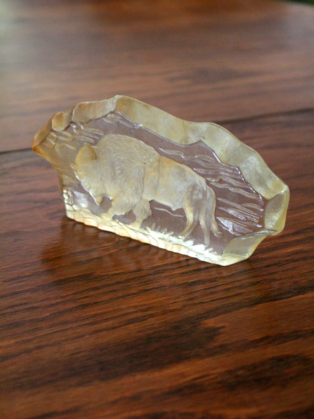 vintage resin paperweight with grazing bison