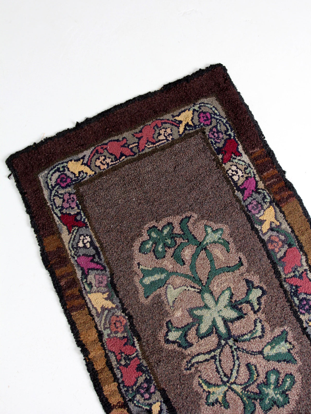 antique hand-hooked floral wool rug