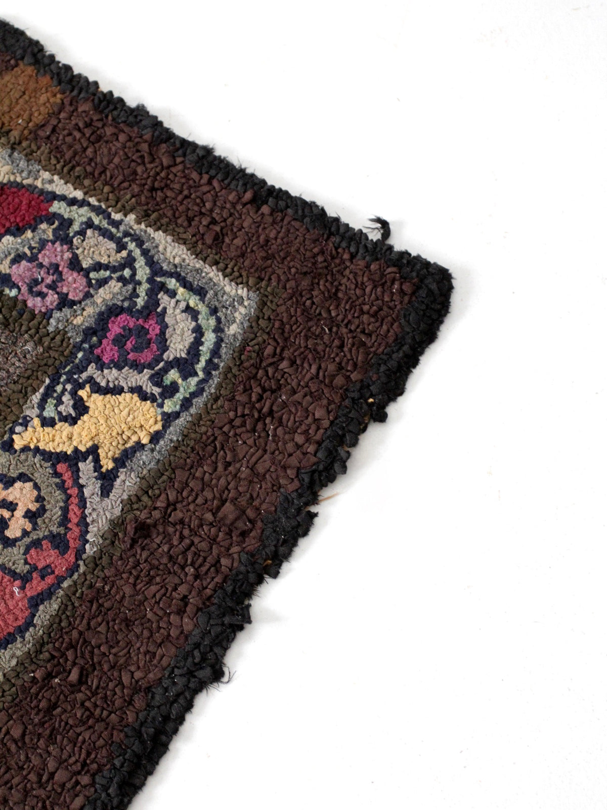 antique hand-hooked floral wool rug