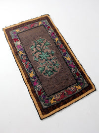 antique hand-hooked floral wool rug