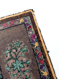 antique hand-hooked floral wool rug