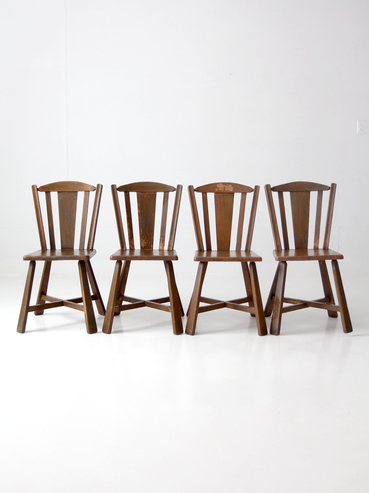 mid-century folk wood dining chairs | set of 4