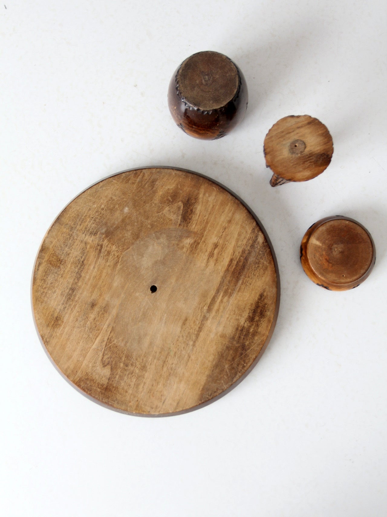 mid-century chip carved pine catchall set