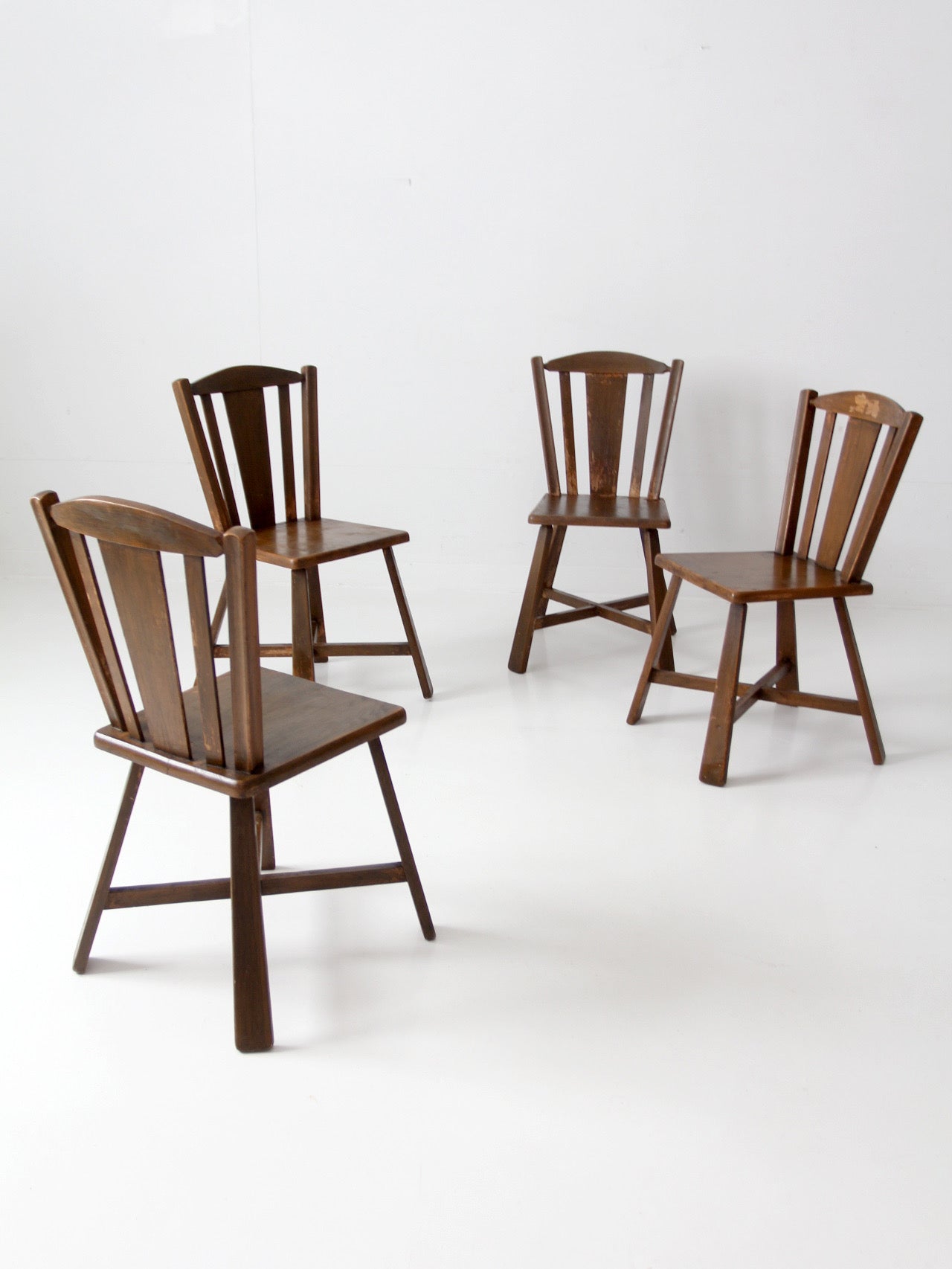 mid-century folk wood dining chairs | set of 4