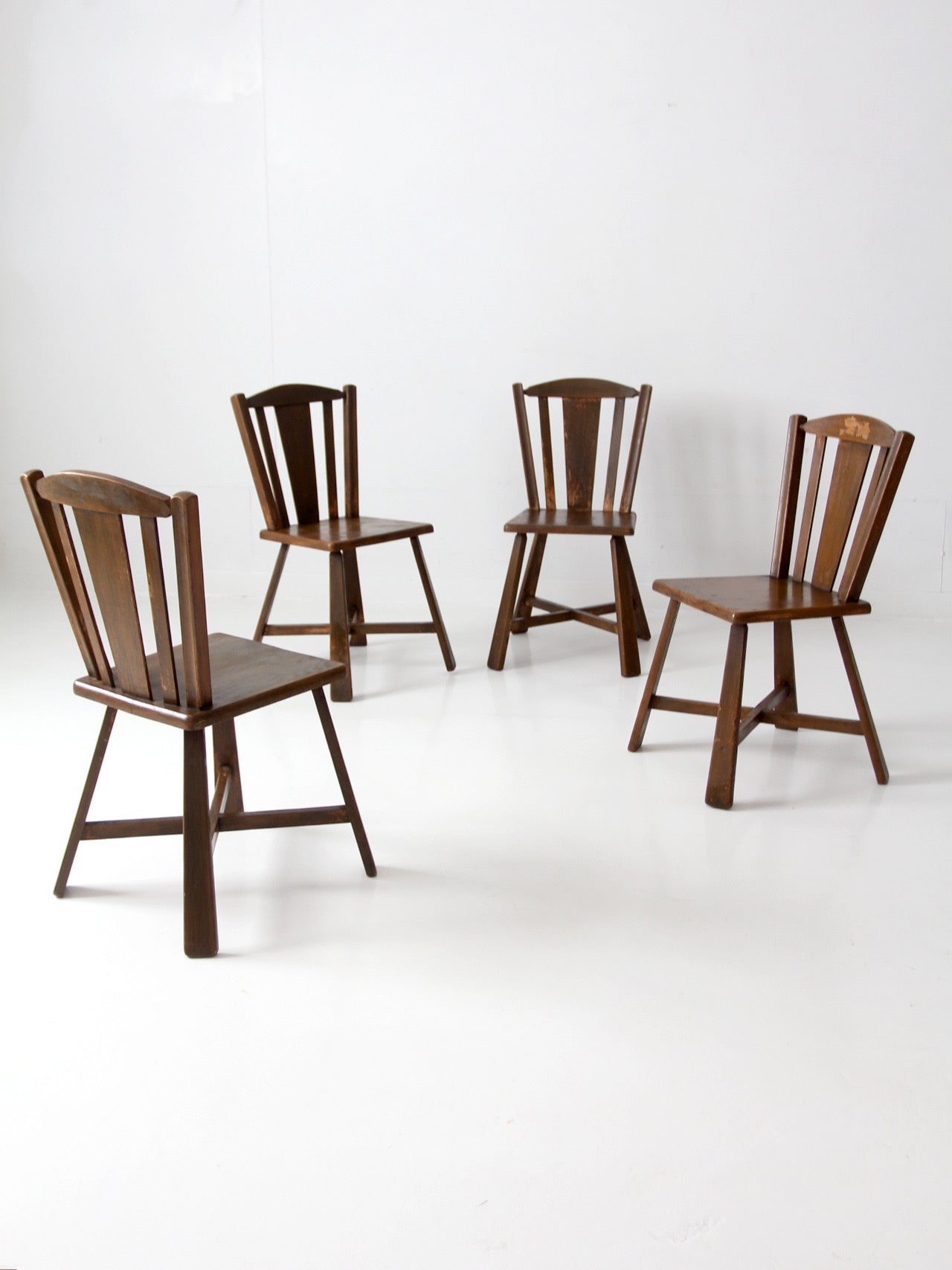 mid-century folk wood dining chairs | set of 4