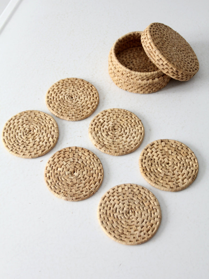 vintage woven coasters set with box