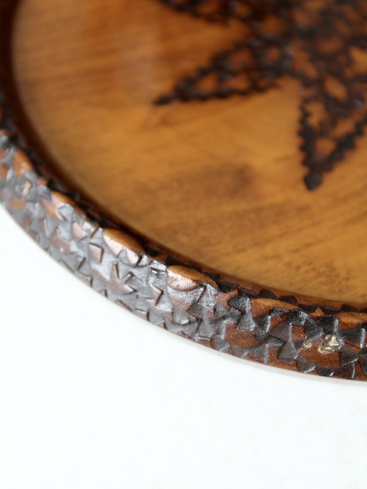 mid-century chip carved pine catchall set