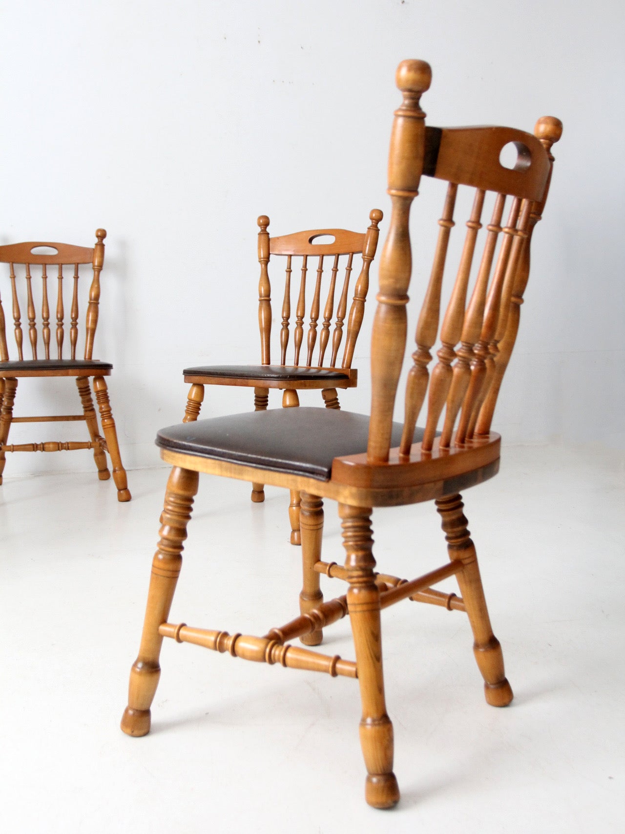 set of 4 vintage spindle back dining chairs