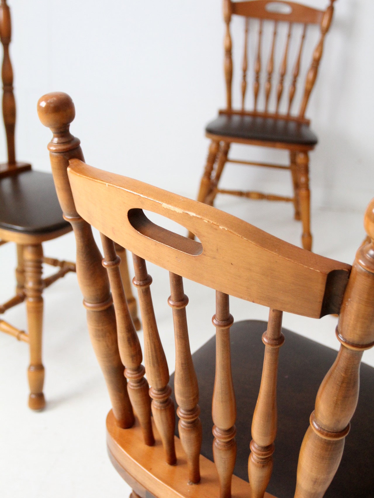 set of 4 vintage spindle back dining chairs