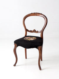 antique Victorian balloon-back chair with needlepoint upholstery