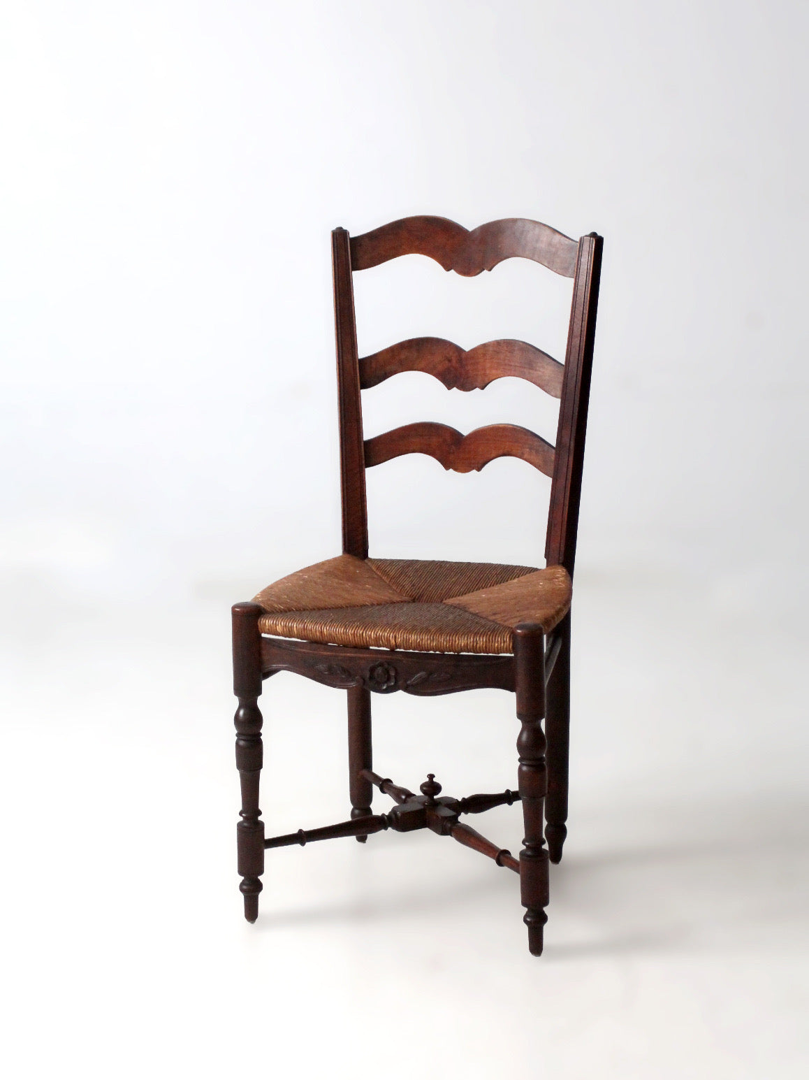 antique French Provincial rush seat ladder back chair