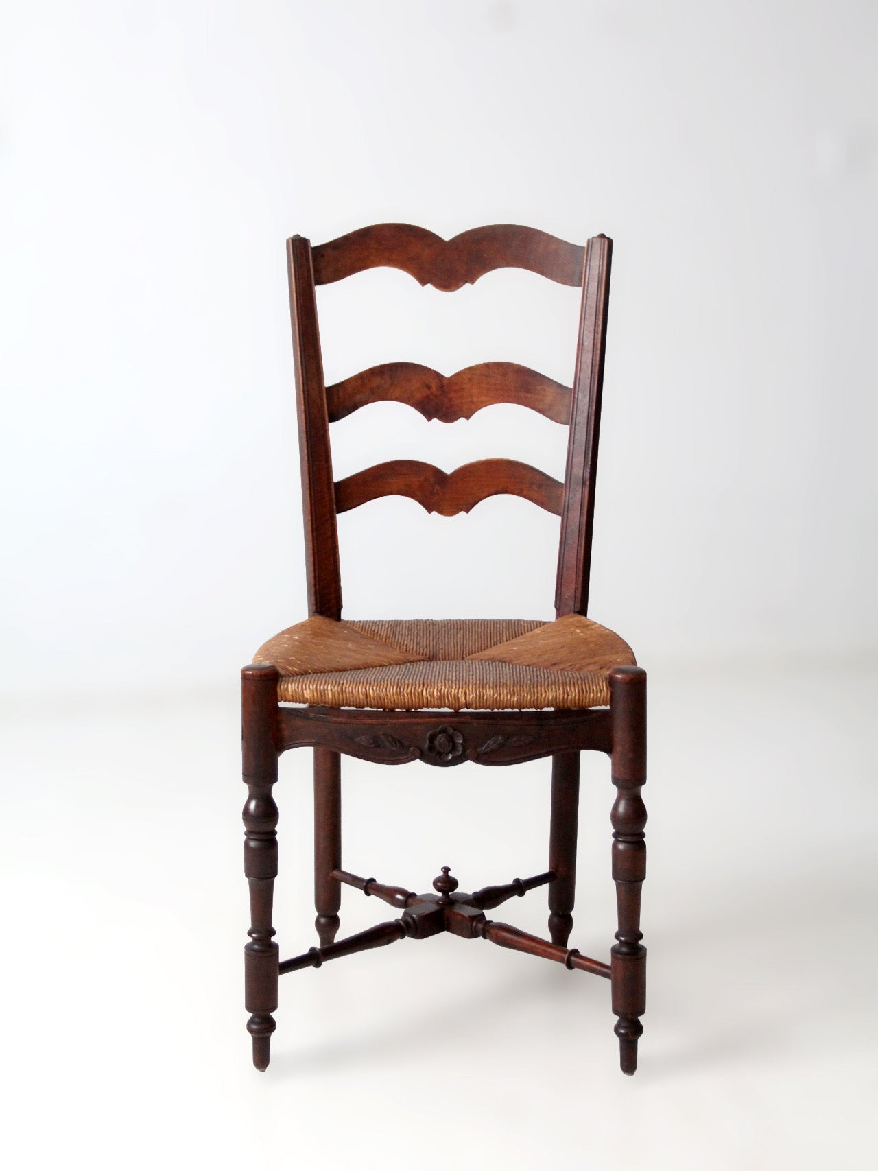 antique French Provincial rush seat ladder back chair