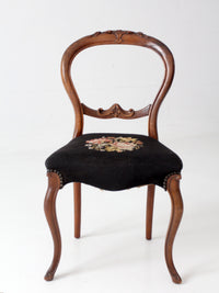 antique Victorian balloon-back chair with needlepoint upholstery