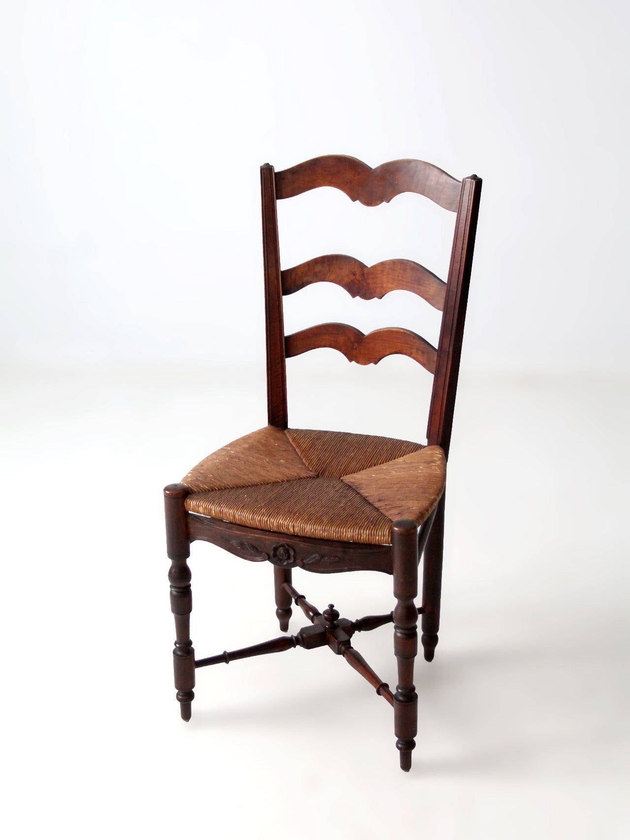 antique French Provincial rush seat ladder back chair