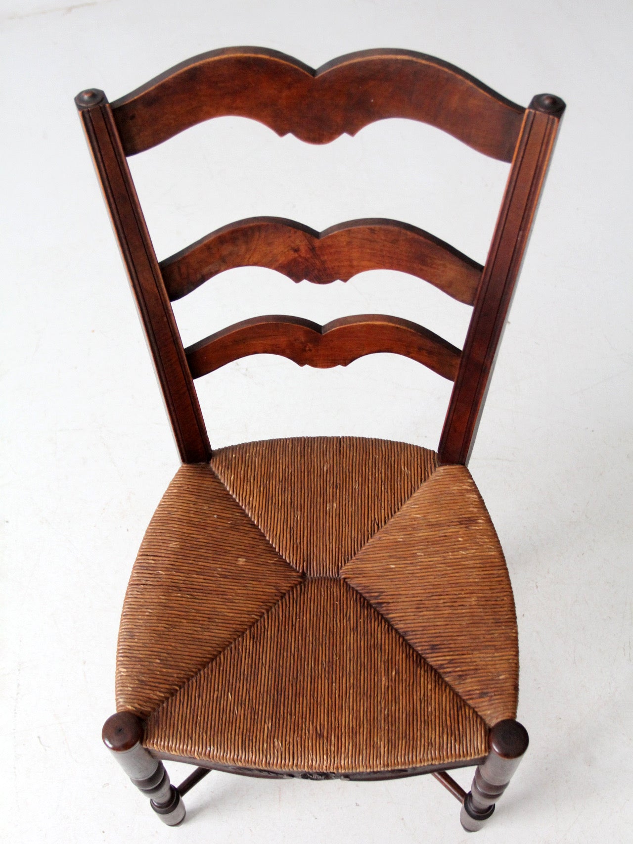 antique French Provincial rush seat ladder back chair