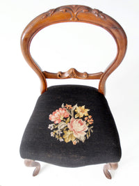 antique Victorian balloon-back chair with needlepoint upholstery