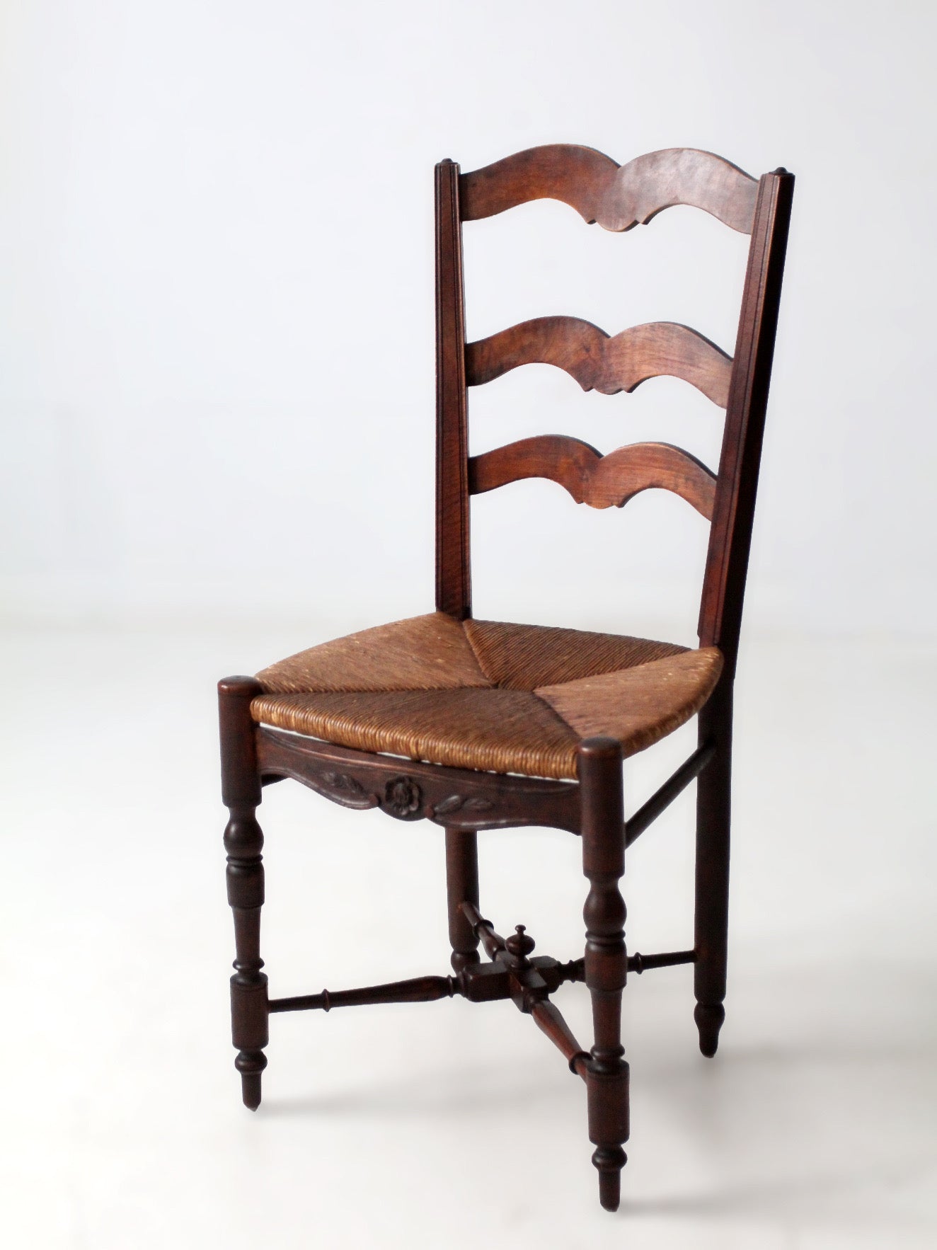antique French Provincial rush seat ladder back chair