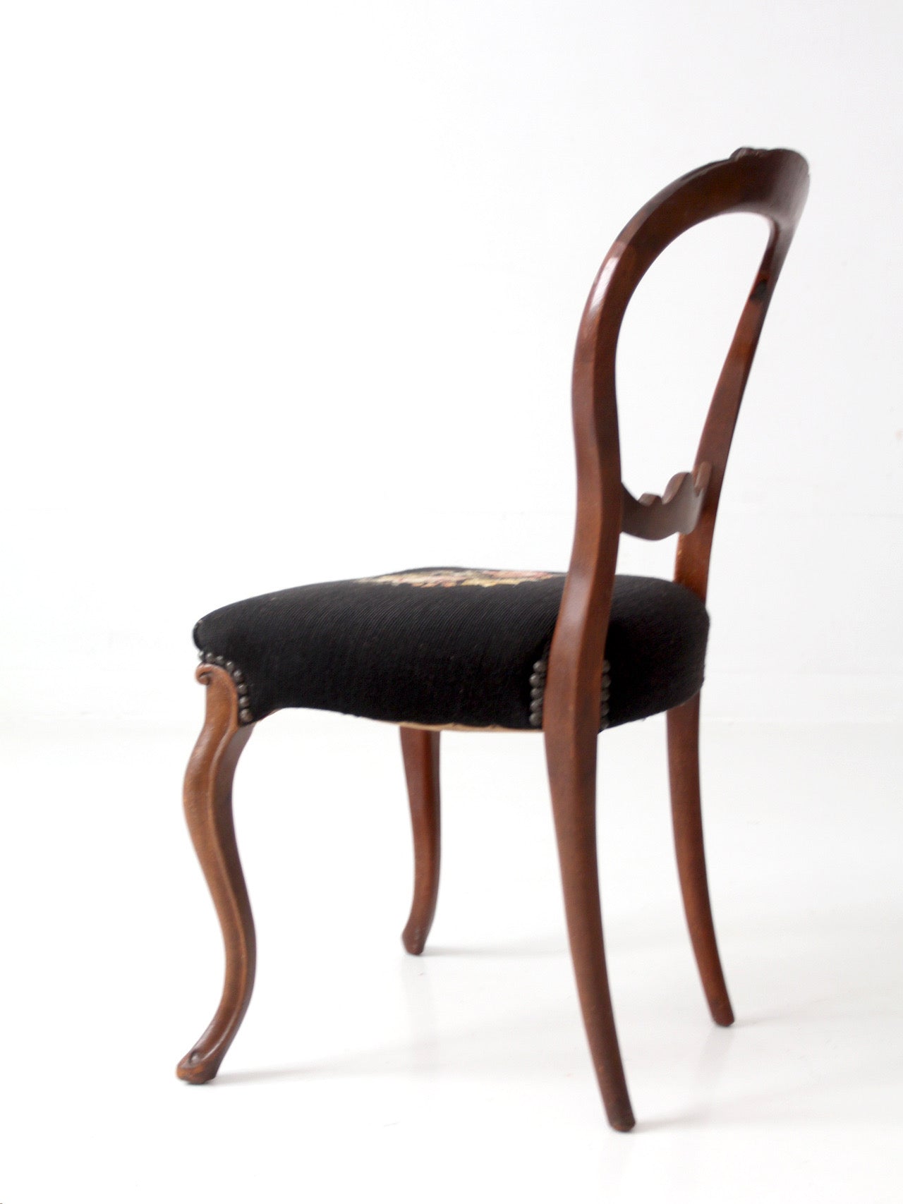 antique Victorian balloon-back chair with needlepoint upholstery