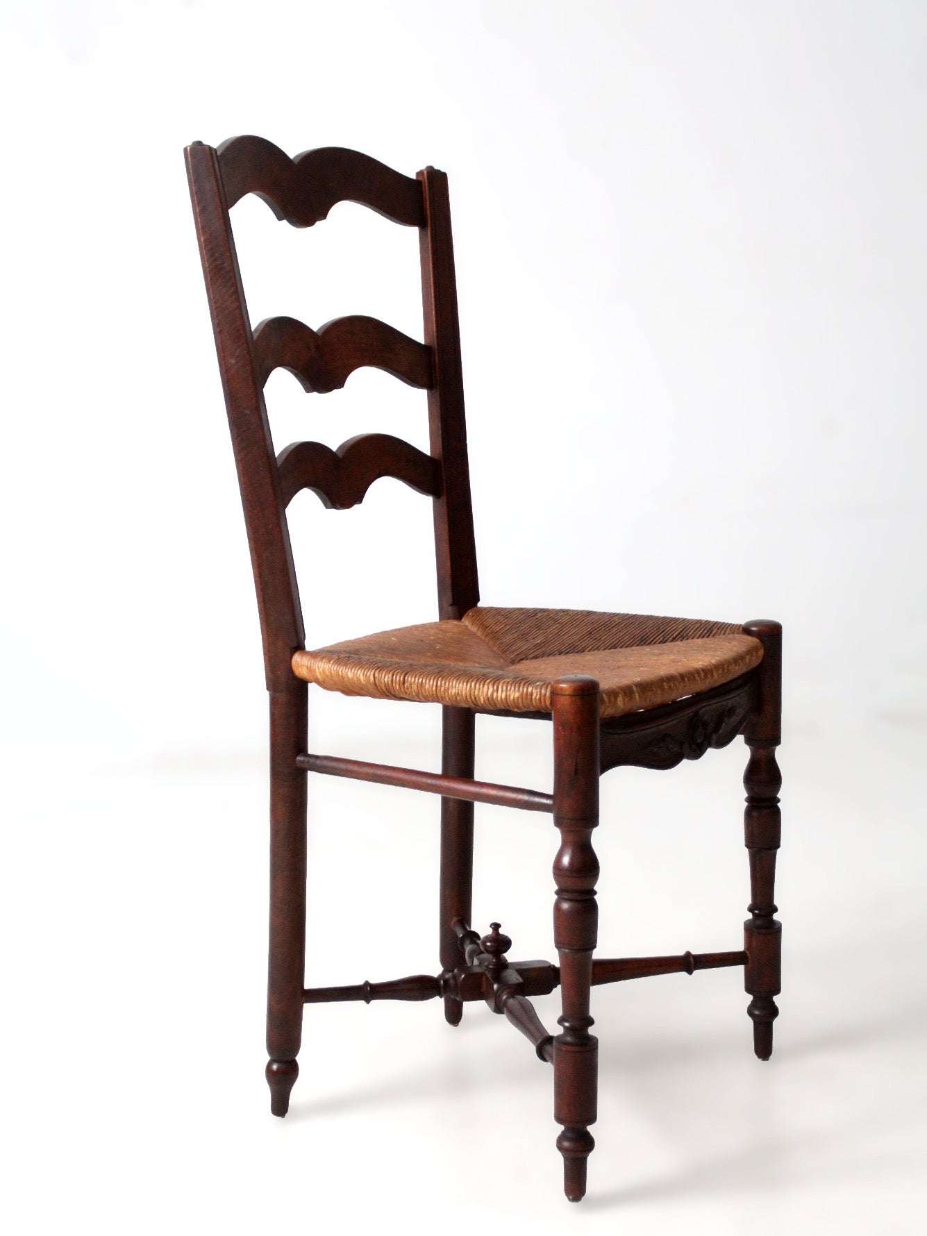 antique French Provincial rush seat ladder back chair