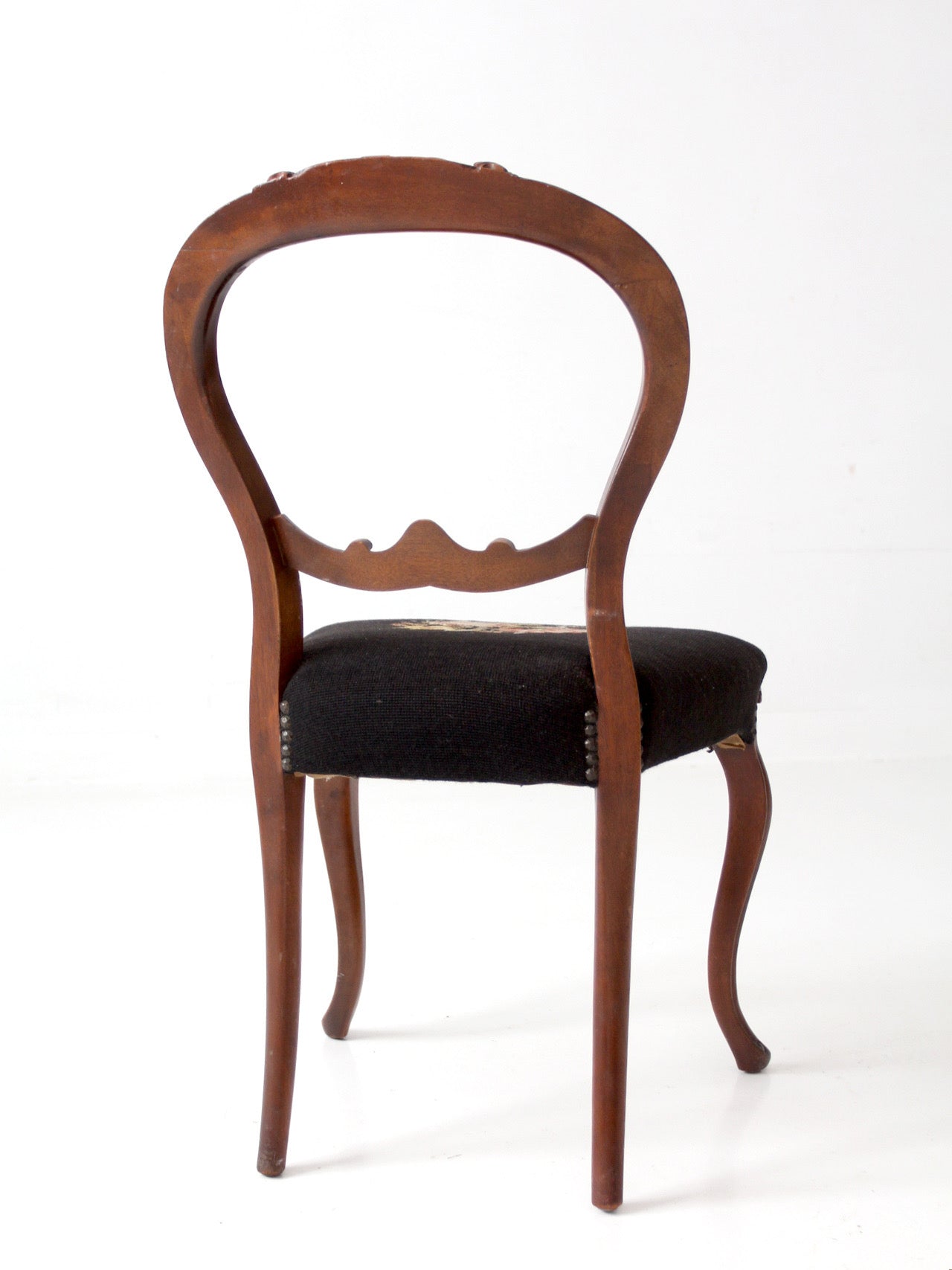 antique Victorian balloon-back chair with needlepoint upholstery