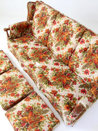 vintage Colonial Revival pheasant floral sofa