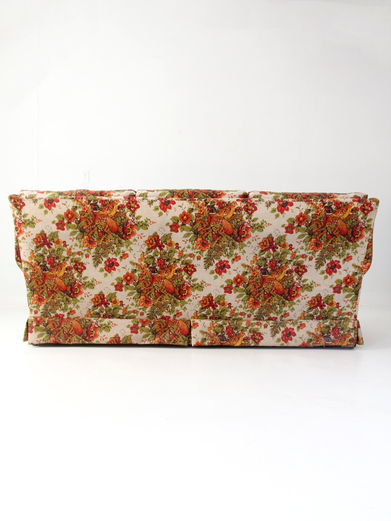 vintage Colonial Revival pheasant floral sofa