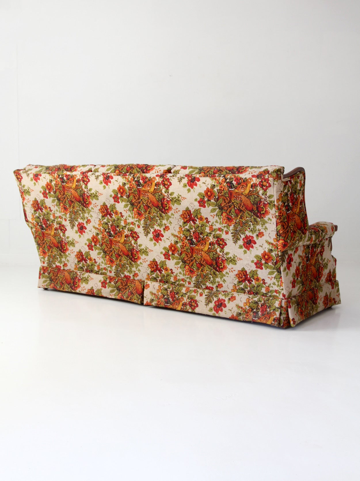 vintage Colonial Revival pheasant floral sofa
