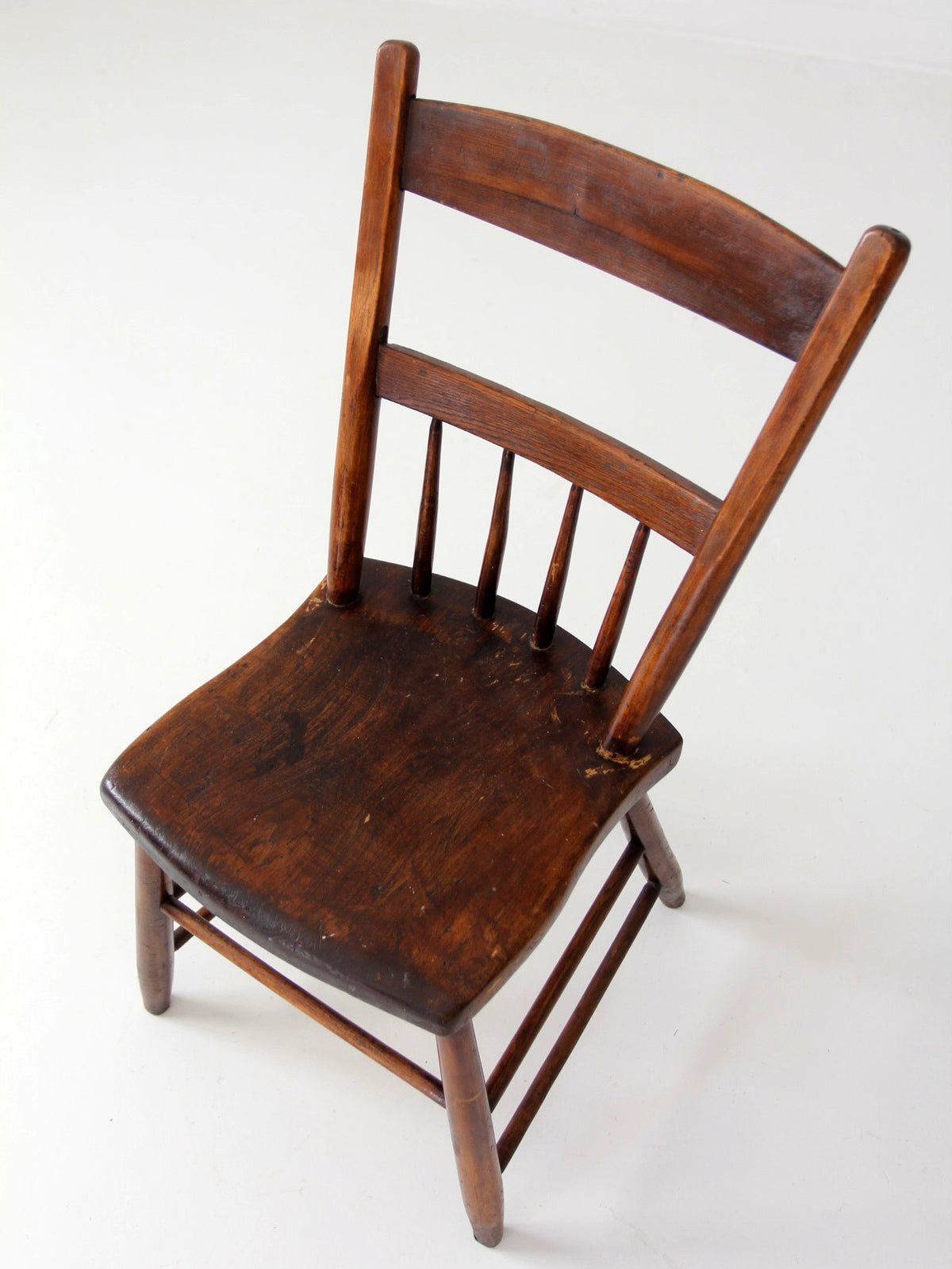 antique plank seat spindle back side chair