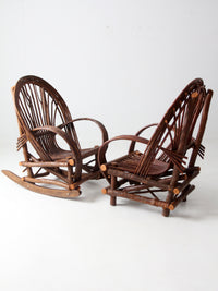 vintage Adirondack bent willow chair and rocker pair