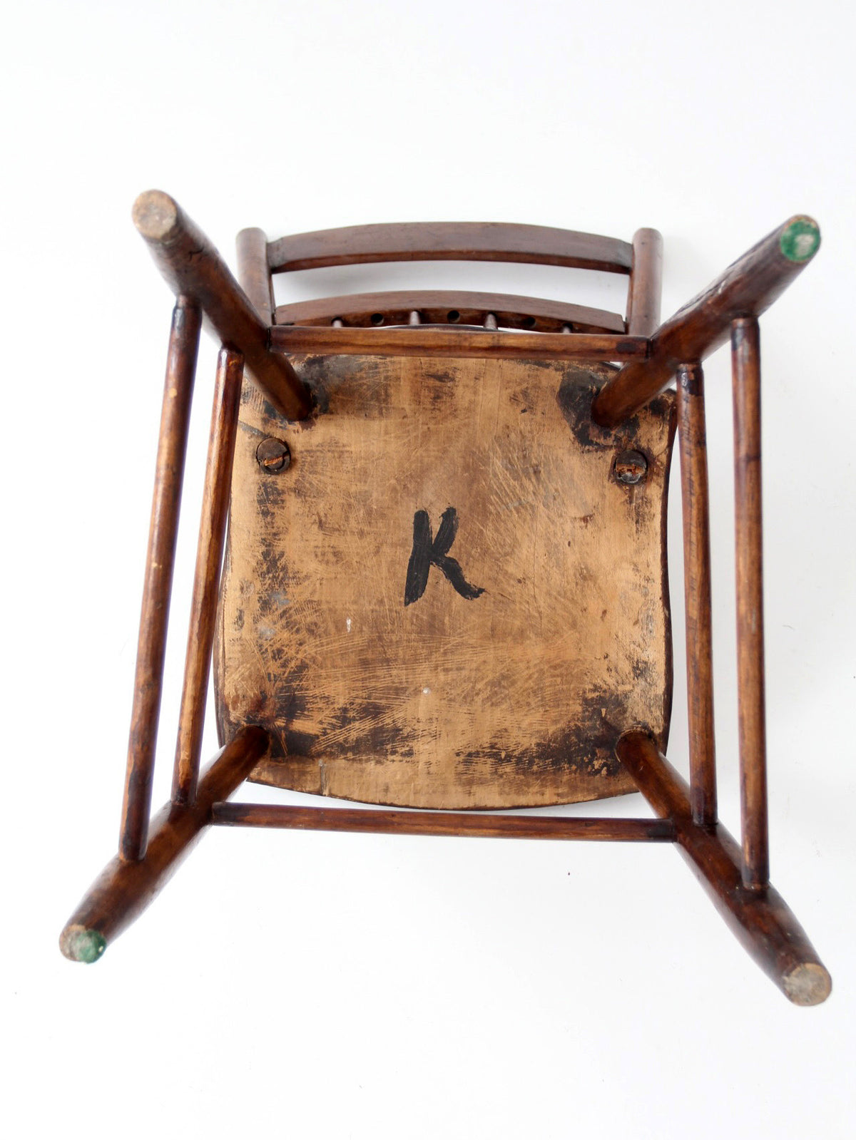 antique plank seat spindle back side chair