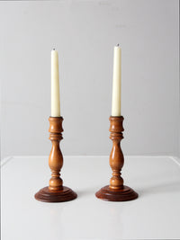 vintage turned wood candlestick pair