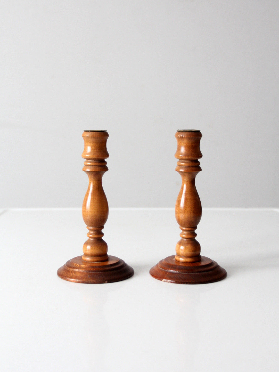 vintage turned wood candlestick pair