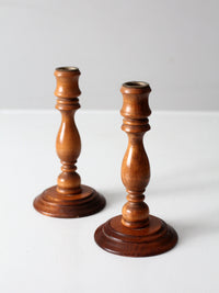 vintage turned wood candlestick pair