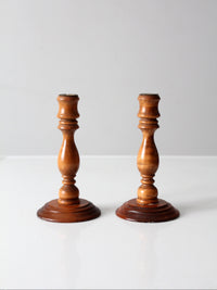 vintage turned wood candlestick pair