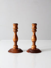 vintage turned wood candlestick pair