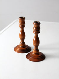 vintage turned wood candlestick pair