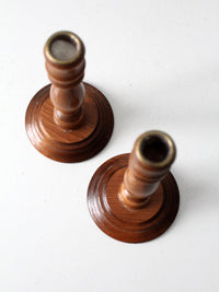 vintage turned wood candlestick pair