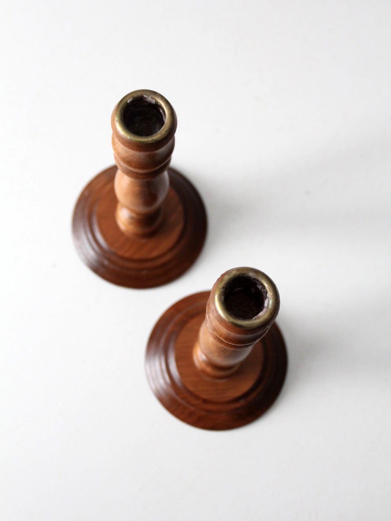vintage turned wood candlestick pair