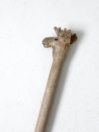 vintage hand carved moose walking stick