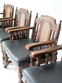 vintage 1970s Colonial Revival game table & four cane back chairs