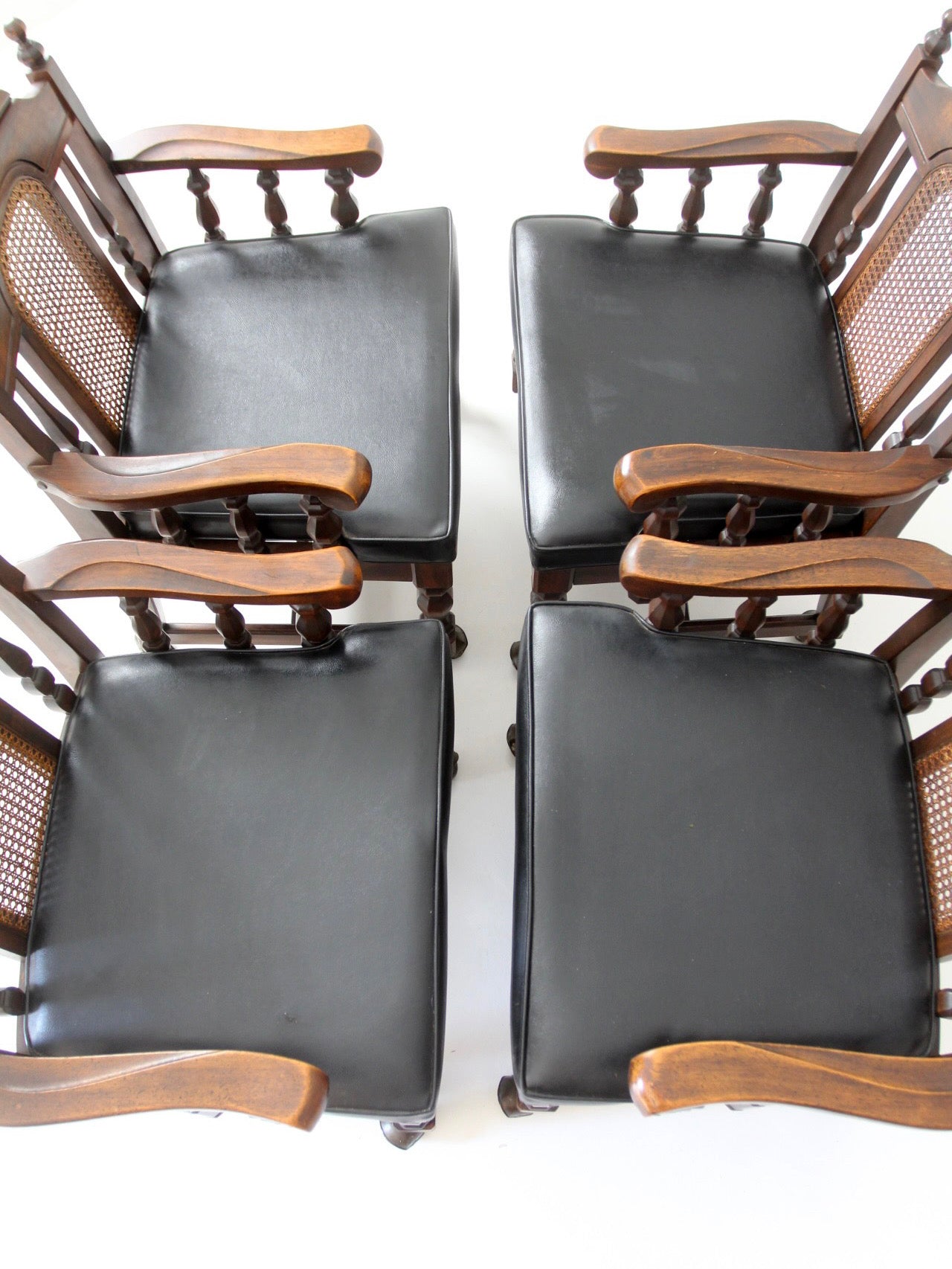 vintage 1970s Colonial Revival game table & four cane back chairs