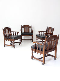 vintage 1970s Colonial Revival game table & four cane back chairs