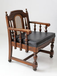 vintage 1970s Colonial Revival game table & four cane back chairs
