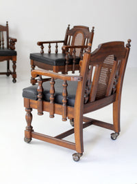 vintage 1970s Colonial Revival game table & four cane back chairs