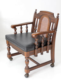 vintage 1970s Colonial Revival game table & four cane back chairs