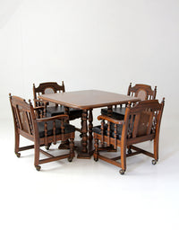vintage 1970s Colonial Revival game table & four cane back chairs